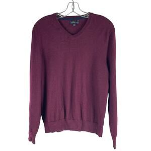 Club Room Merino Wool Blend V Neck Long Sleeve Sweater Burgundy Size M